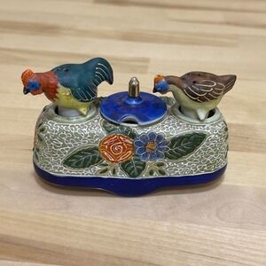 Vintage Nodder Japan Ceramic Salt Pepper Shaker‎ Chickens Condiment Mustard Pot